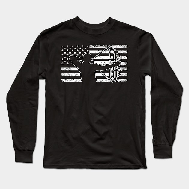 Hunting Archer American Flag Bowhunting Hunter Long Sleeve T-Shirt by paola.illustrations